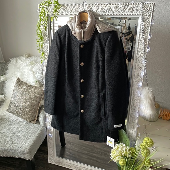 Calvin Klein Black Wool Blend Puffer Coat Medium - Picture 3 of 12